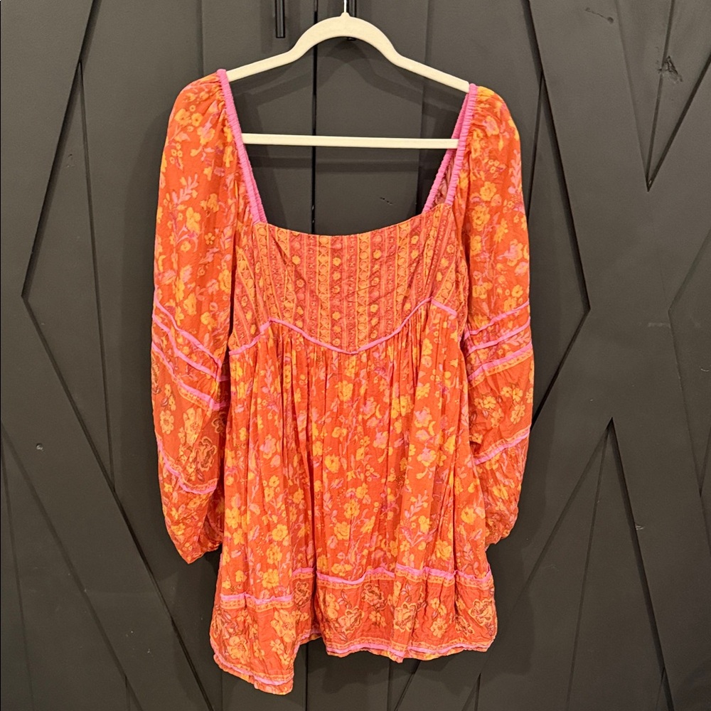 Free People Floral Orange and Pink Boho Dress